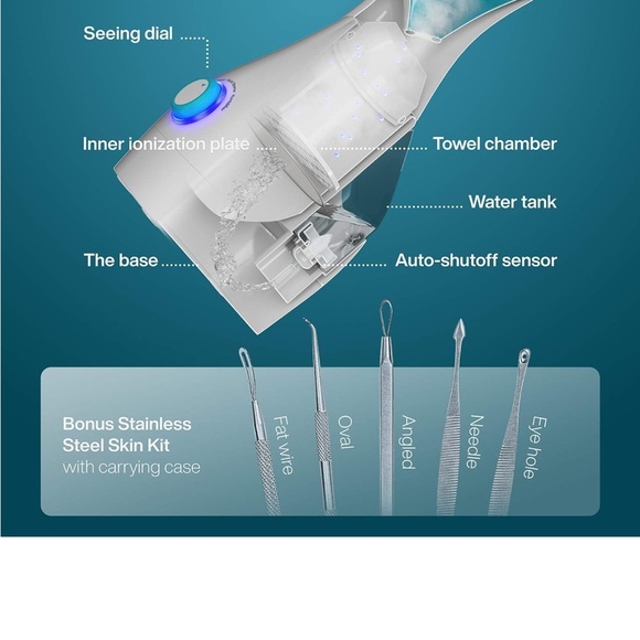 NWT PURE NANOSTEAMER 3-In-1 Ionic Facial Steamer w 5 pc Stainless Skin Kit - Picture 10 of 12